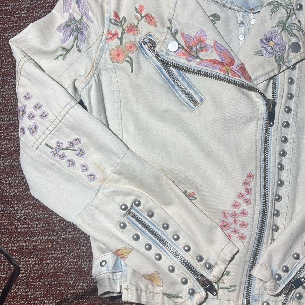 Montanaco Floral Embroidered denim moto Jacket country chic studded zip up - Picture 5 of 16